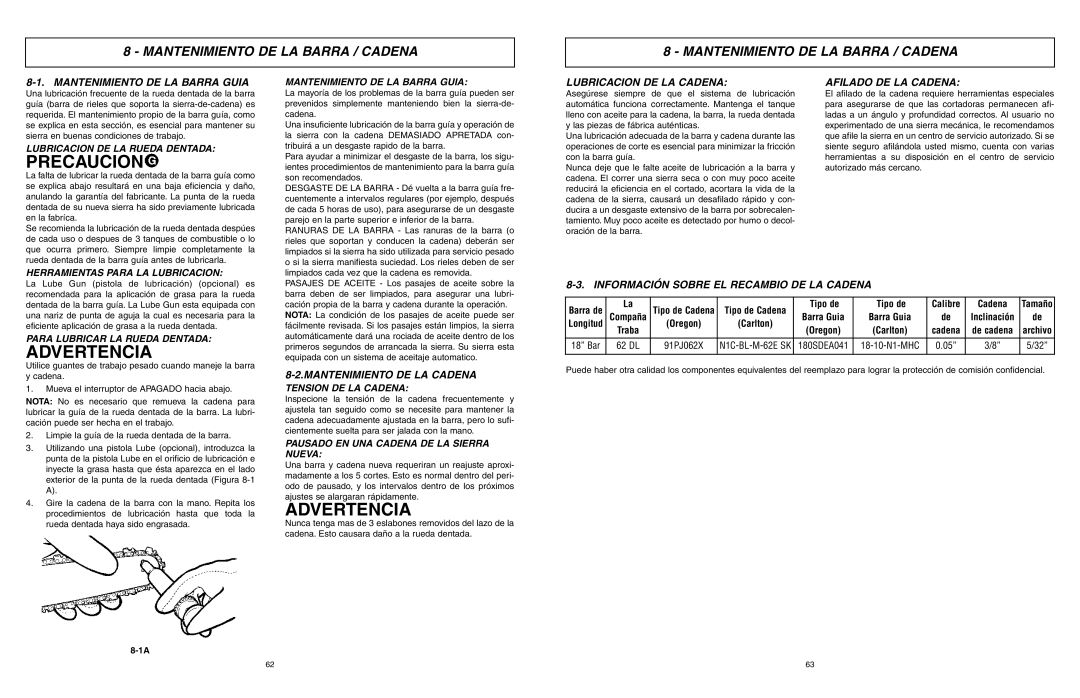 McCulloch EBC1840DK user manual Mantenimiento DE LA Barra / Cadena 