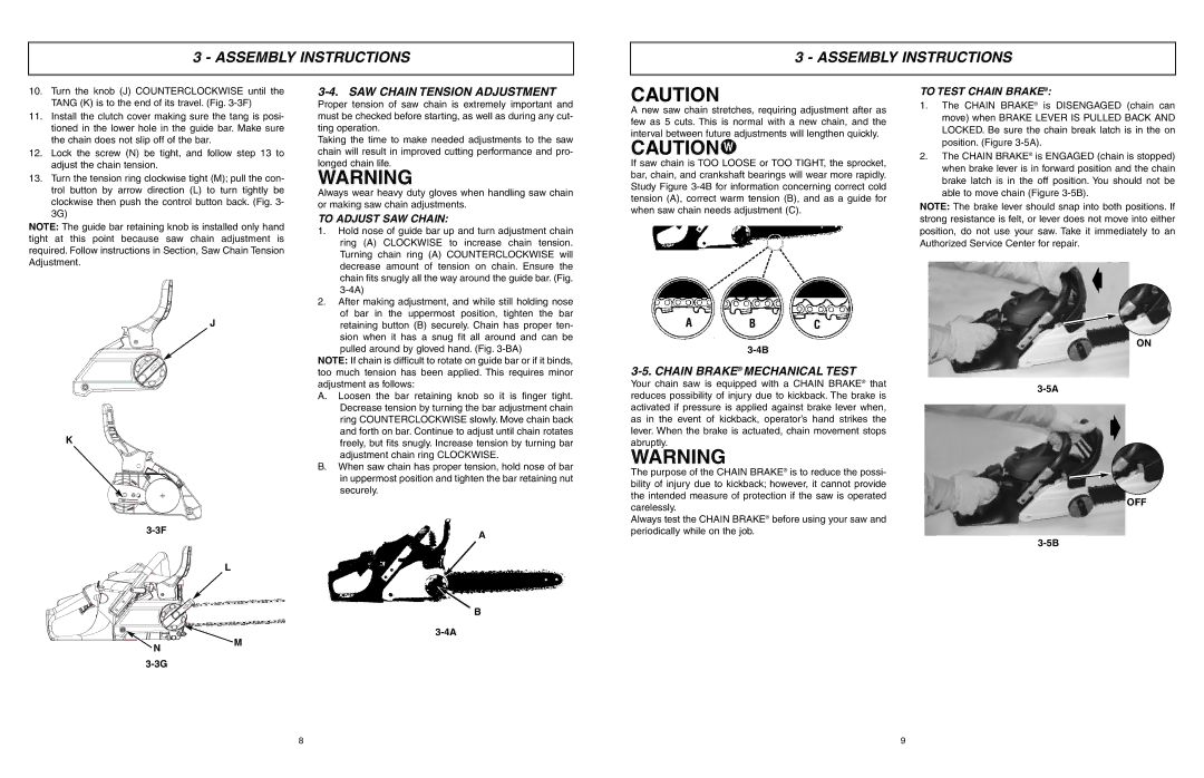 McCulloch EBC1840DK user manual SAW Chain Tension Adjustment, Abc, Chain Brake Mechanical Test, To Adjust SAW Chain 