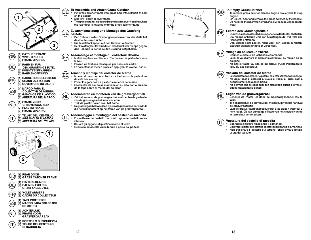 McCulloch EDITION 1XXL To Assemble and Attach Grass Catcher, Zusammensetzung und Montage des Grasfang- beutels 