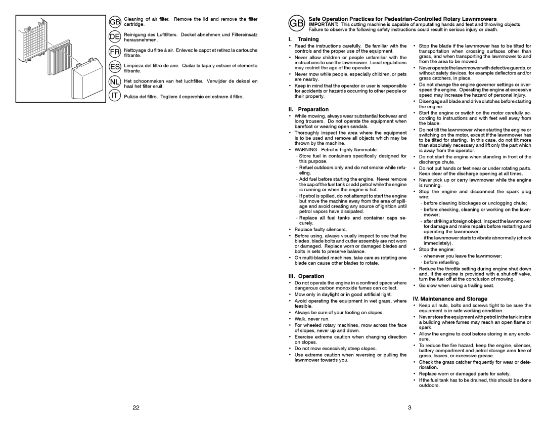 McCulloch EDITION 1XXL, 96141020000, 532 42 41-96 Training, II. Preparation, III. Operation, IV. Maintenance and Storage 