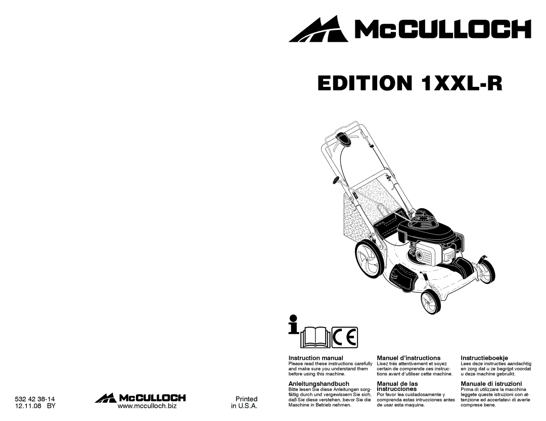 McCulloch 96141020200, EDITION 1XXL-R manual Edition 1XXL-R 