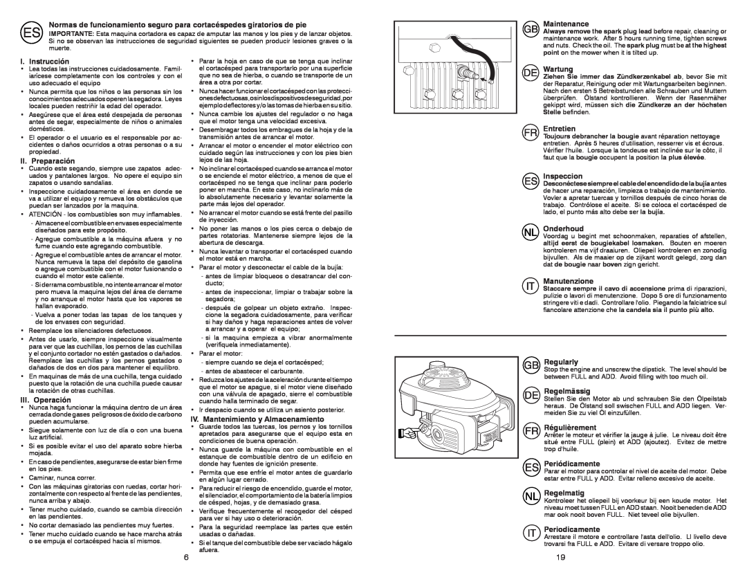 McCulloch EDITION 1XXL-R, 96141020200 manual Normas de funcionamiento seguro para cortacéspedes giratorios de pie 