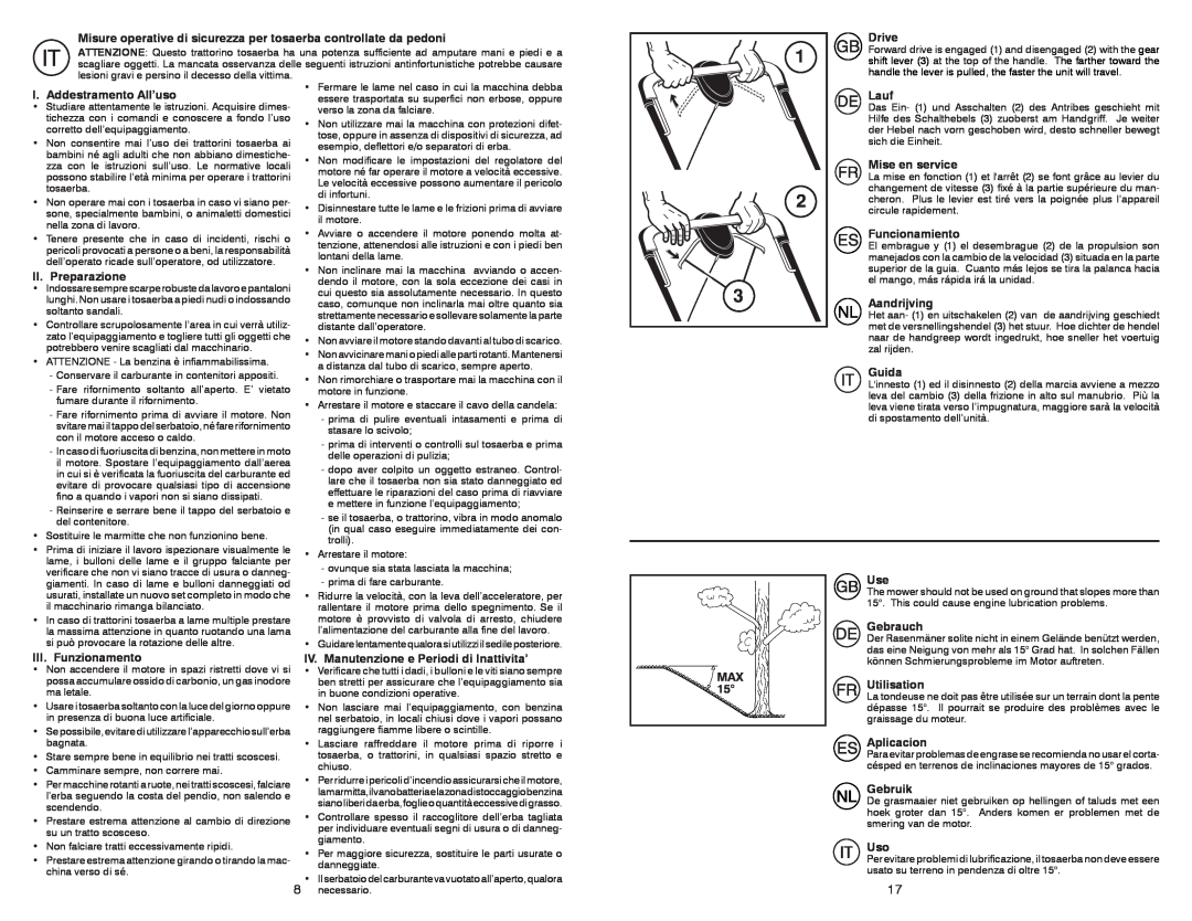 McCulloch EDITION 1XXL-R, 96141020200 manual Misure operative di sicurezza per tosaerba controllate da pedoni 