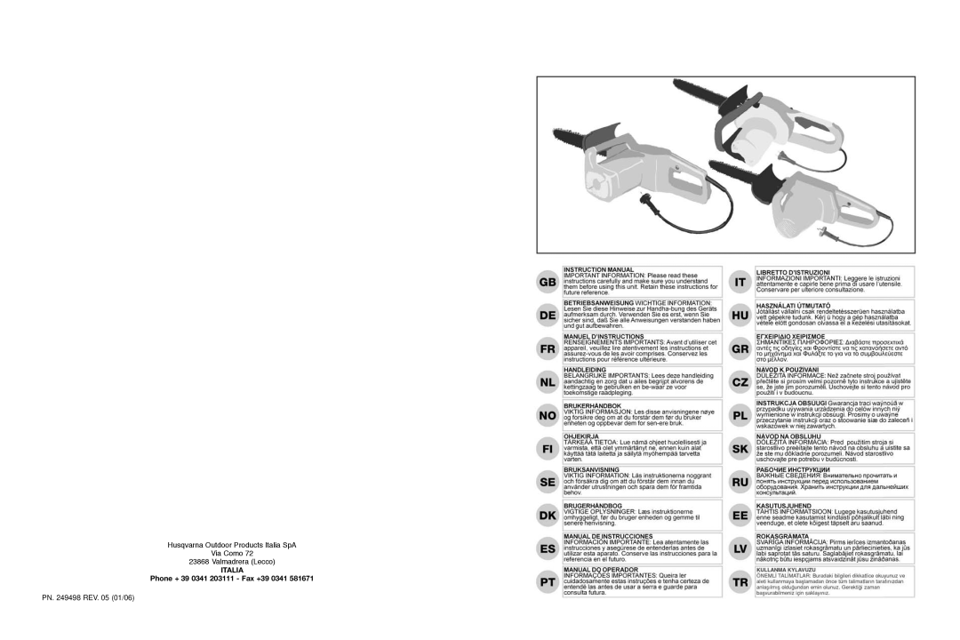 McCulloch ESV1750-14, ESV1816, ESV1414, ESV1914, ESR1750-14, ESR1816, ES1816, ES1814, EL1641, ES2014, EL35, 1650-16 manual Italia 