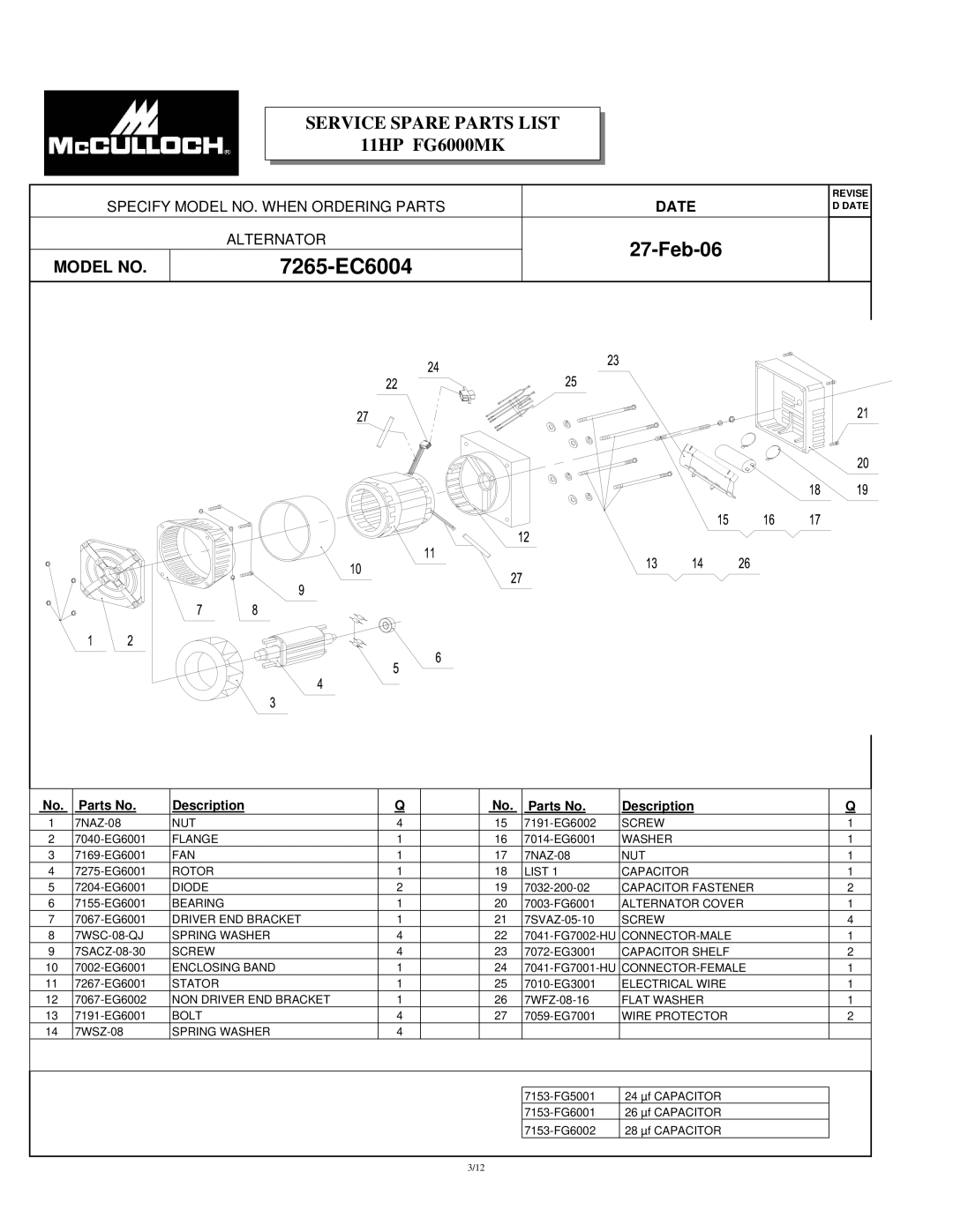 McCulloch FG6000MKUD-C manual 7265-EC6004, Date 