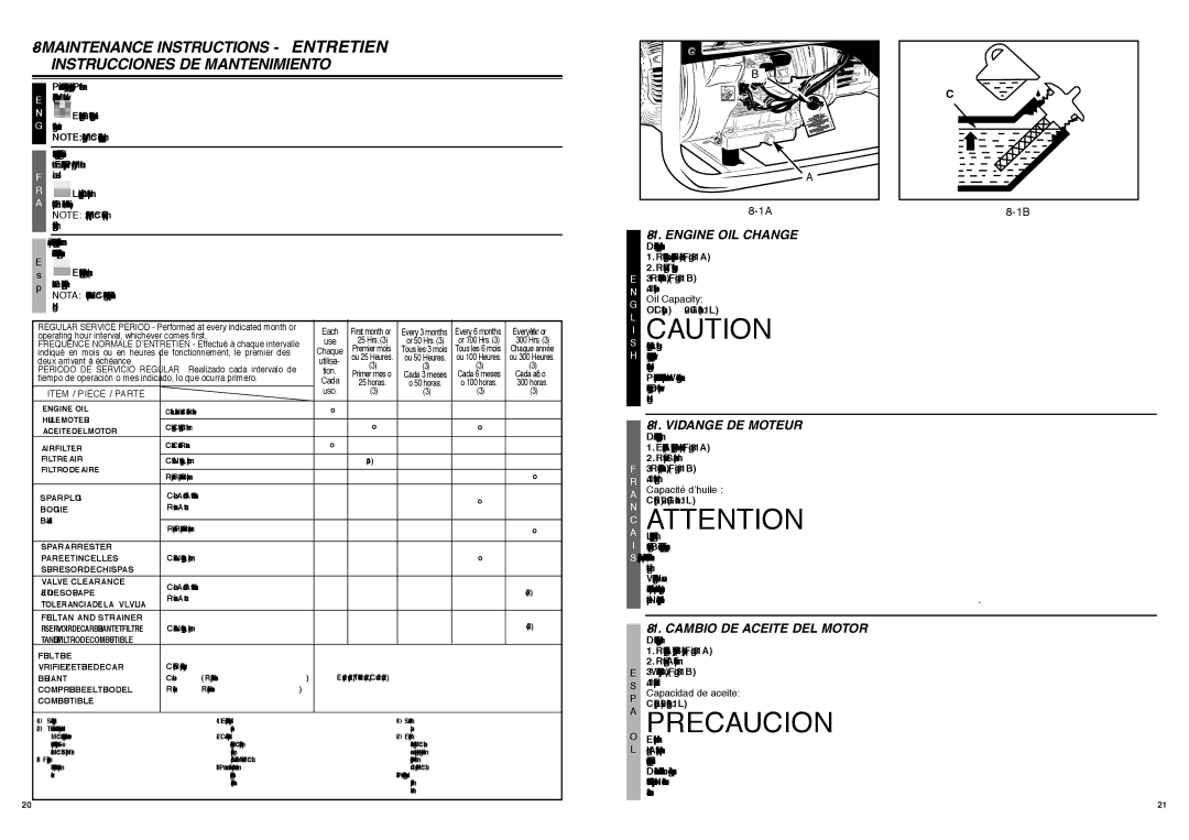 McCulloch 7096-FG7008, FG7000MA user manual Engine OIL Change, Vidange DE Moteur, Cambio DE Aceite DEL Motor 