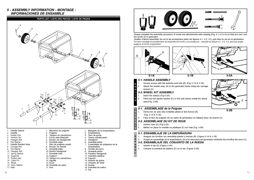 McCulloch FG7000MA Handle Assembly, Wheel KIT Assembly, CA 5-2. Assemblage DU KIT DE Roue, Ensamblaje DE LA Empuñadura 