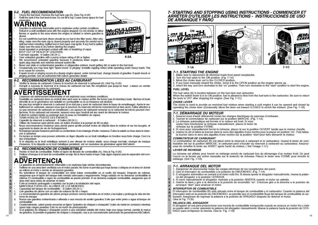 McCulloch FG7000MA, 7096-FG7008 Fuel Recommendation, Recommandation Liees AU Carburant, Recomendación DE Combustible 