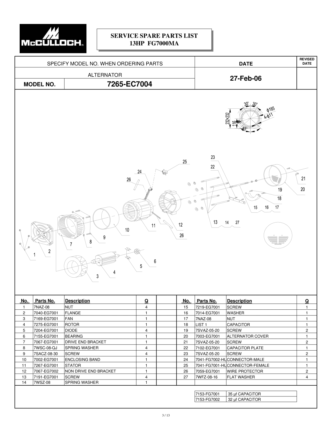 McCulloch FG7000MAUD-C manual 7265-EC7004, Date 