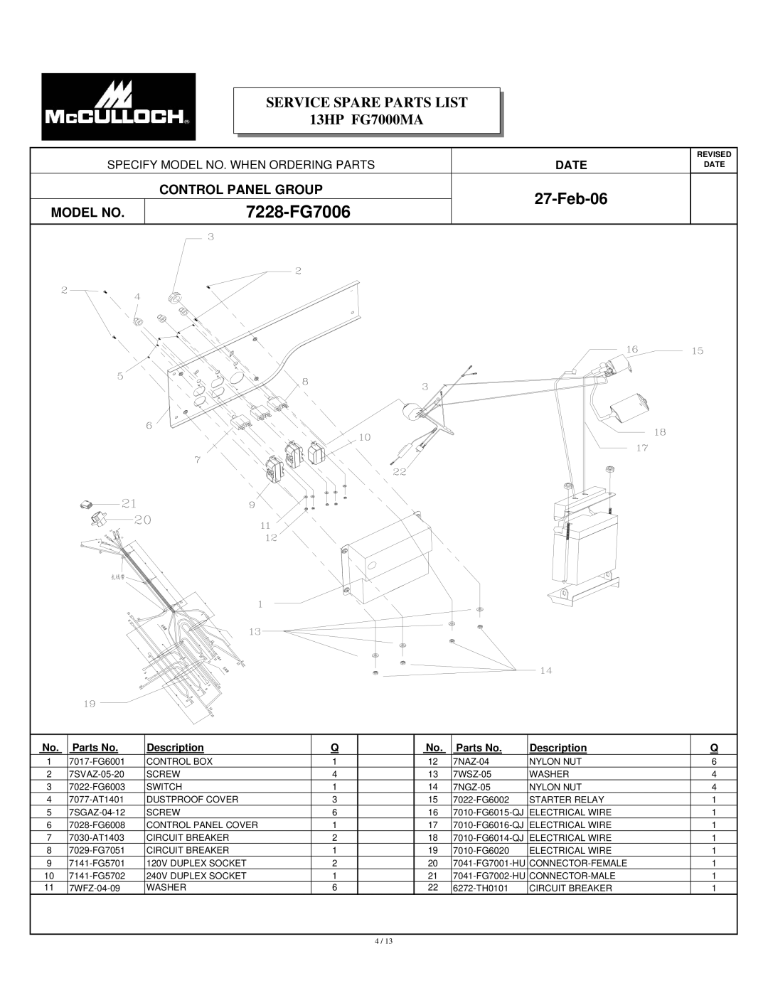 McCulloch FG7000MAUD-C manual 7228-FG7006 