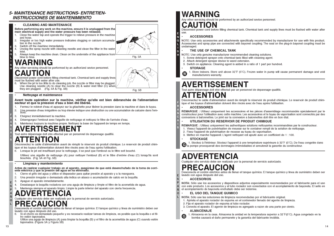 McCulloch 6096160G04, FH160G, 966989801 user manual AÑ Advertencia, Accessoires, Utilisation DU Reservoir DE Produit Chimique 