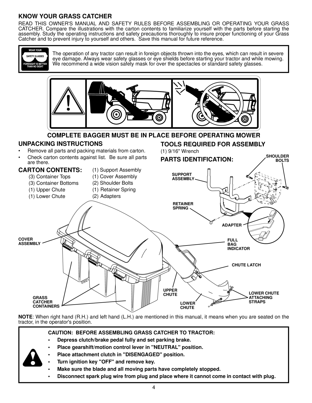 McCulloch 96071002300, H338HL, 960 71 00-23 owner manual Know Your Grass Catcher, Parts Identification, Carton Contents 