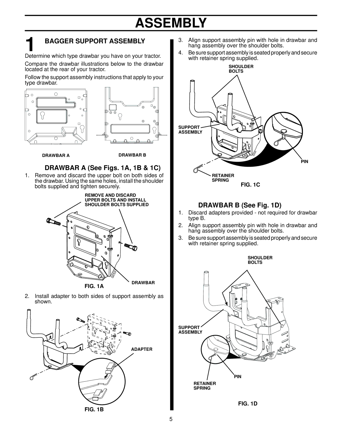 McCulloch 960 71 00-23, H338HL, 96071002300 Bagger Support Assembly, Drawbar a See Figs A, 1B & 1C, Drawbar B See D 