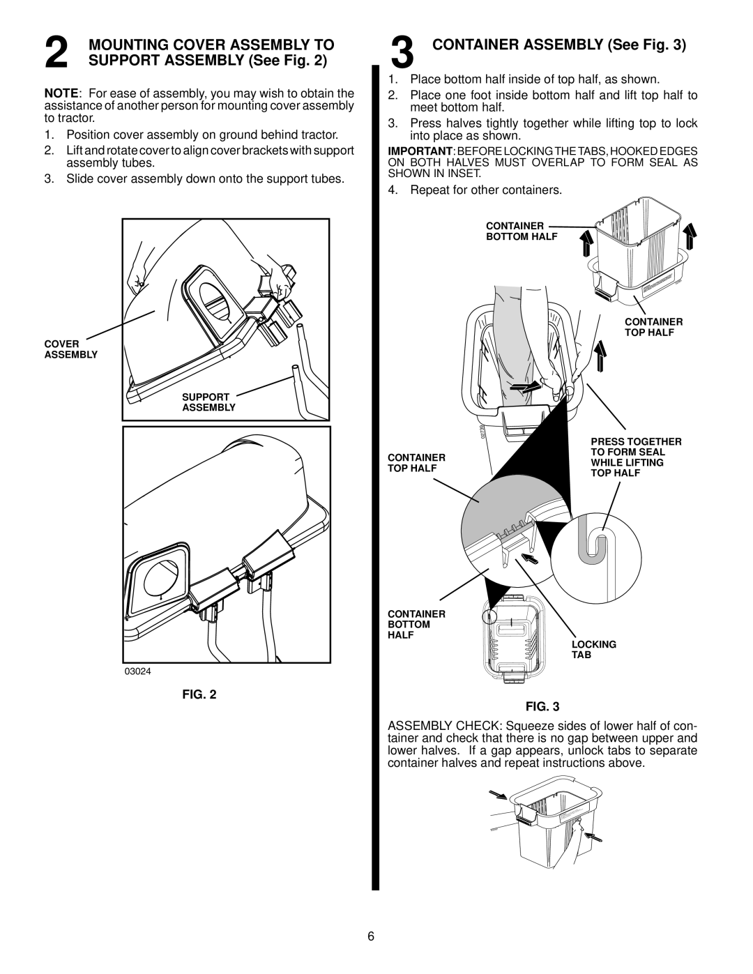 McCulloch H338HL, 96071002300, 960 71 00-23 owner manual Support Assembly See Fig, Container Assembly See Fig 