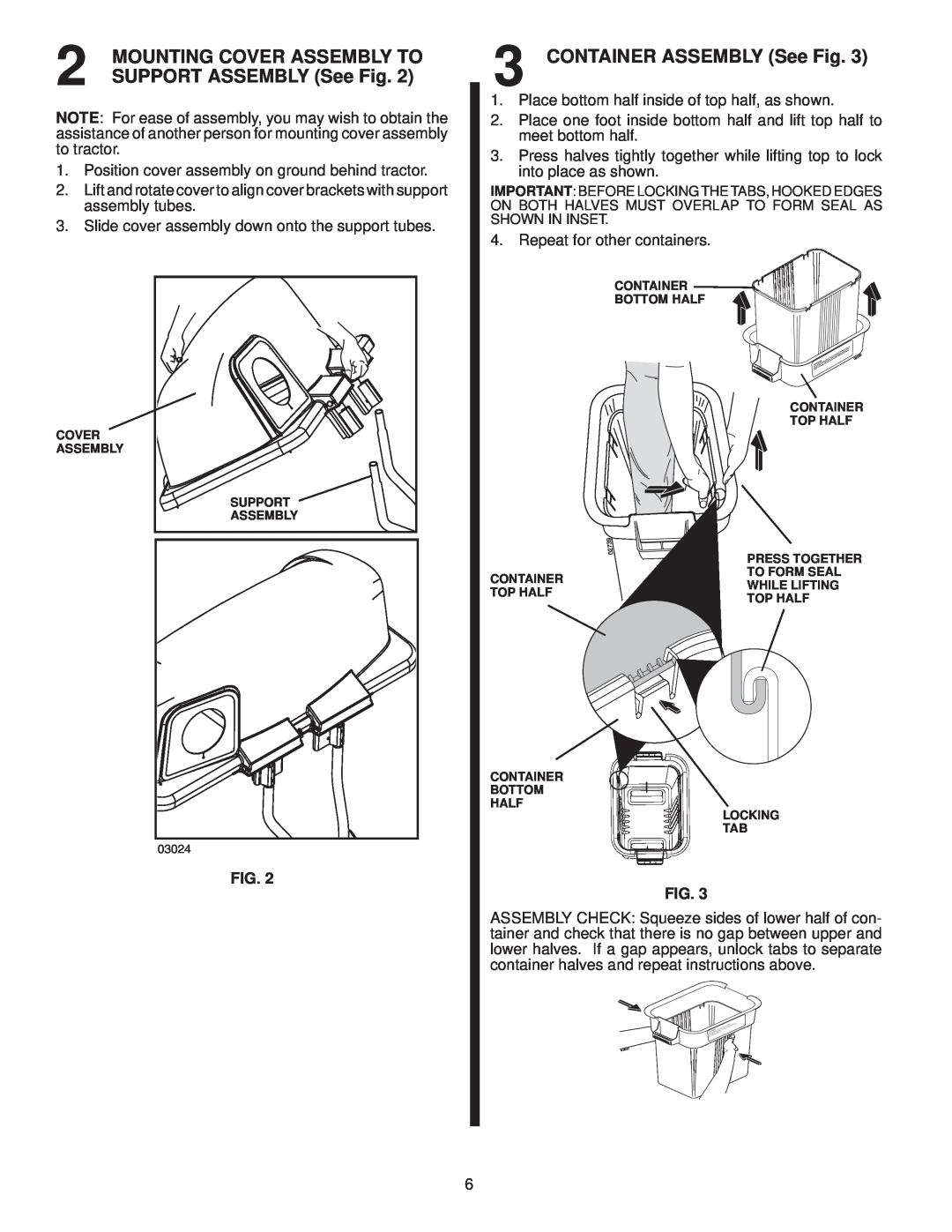 McCulloch H338HL, 96071002300 owner manual SUPPORT ASSEMBLY See Fig, CONTAINER ASSEMBLY See Fig, Mounting Cover Assembly To 
