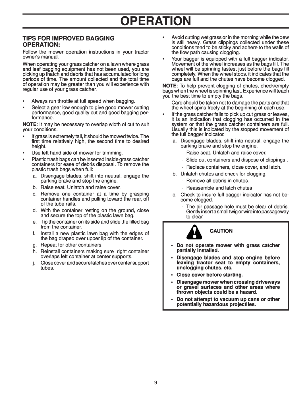 McCulloch H338HL, 96071002300, 960 71 00-23 owner manual Tips For Improved Bagging Operation 
