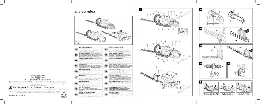 McCulloch HC70, HC60, 95390052200, 95390053800, 95390040000, 65 instruction manual Electrolux Group. The world’s No.1 choice 