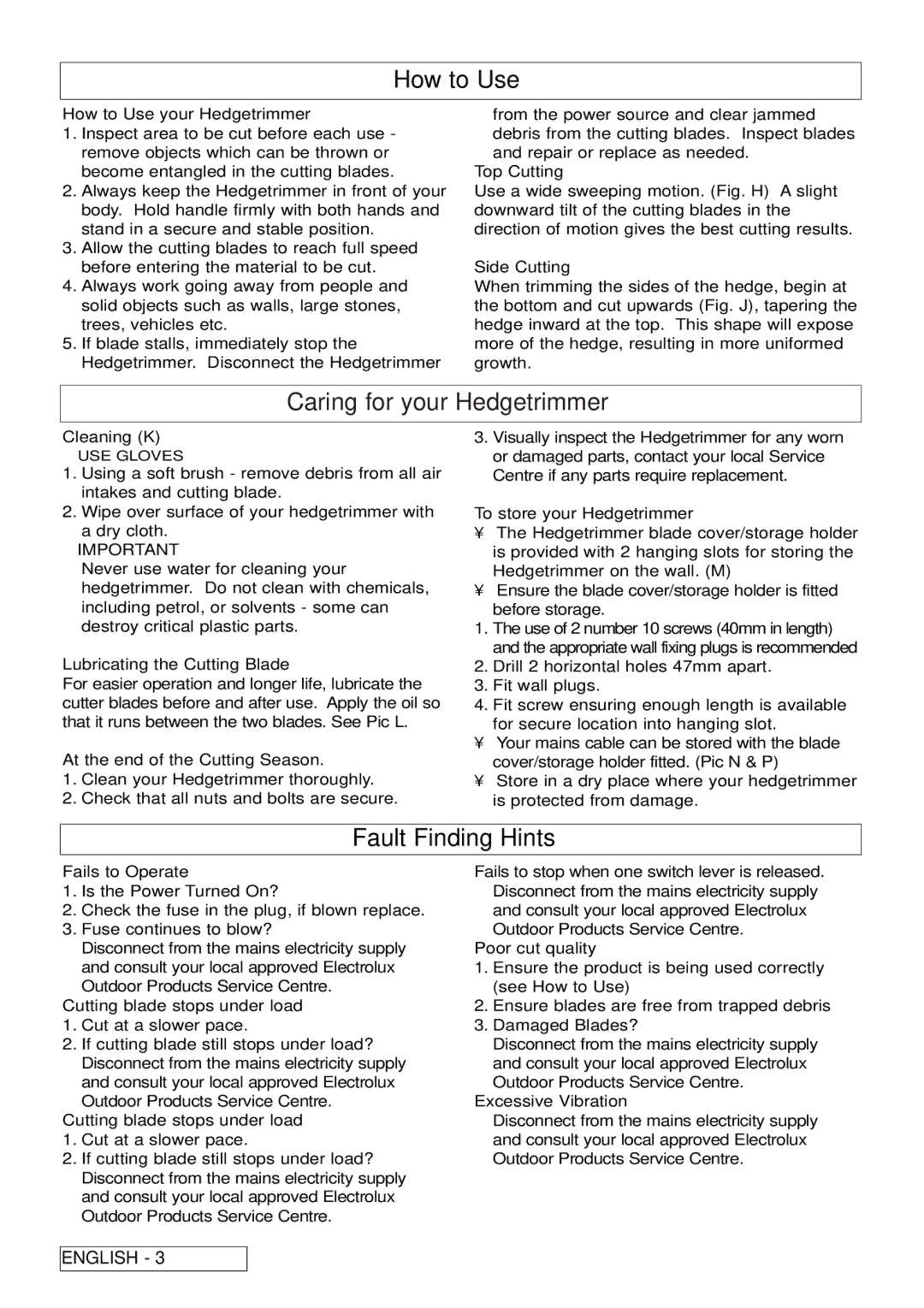 McCulloch HT450, HT600, HT420, 96481476200, 5119562-01 manual How to Use, Fault Finding Hints 