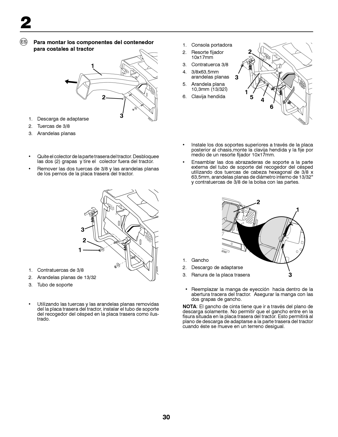 McCulloch LZ13597RBK, LZ12597RB, M13597RB, 960610234, P13597RB Descarga de adaptarse, Tuercas de 3/8 Arandelas planas 