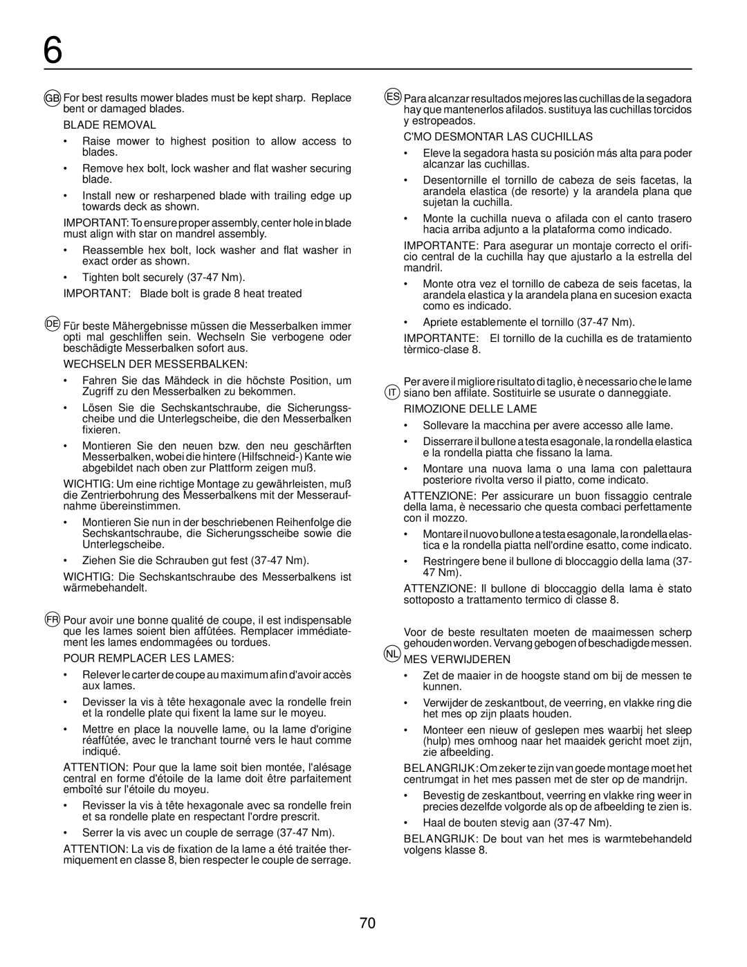 McCulloch LZ12597RB, M13597RB, LZ13597RBK, 960610234, P13597RB, RE155107RB, 532 43 13-20 Rev. 3 instruction manual Blade Removal 