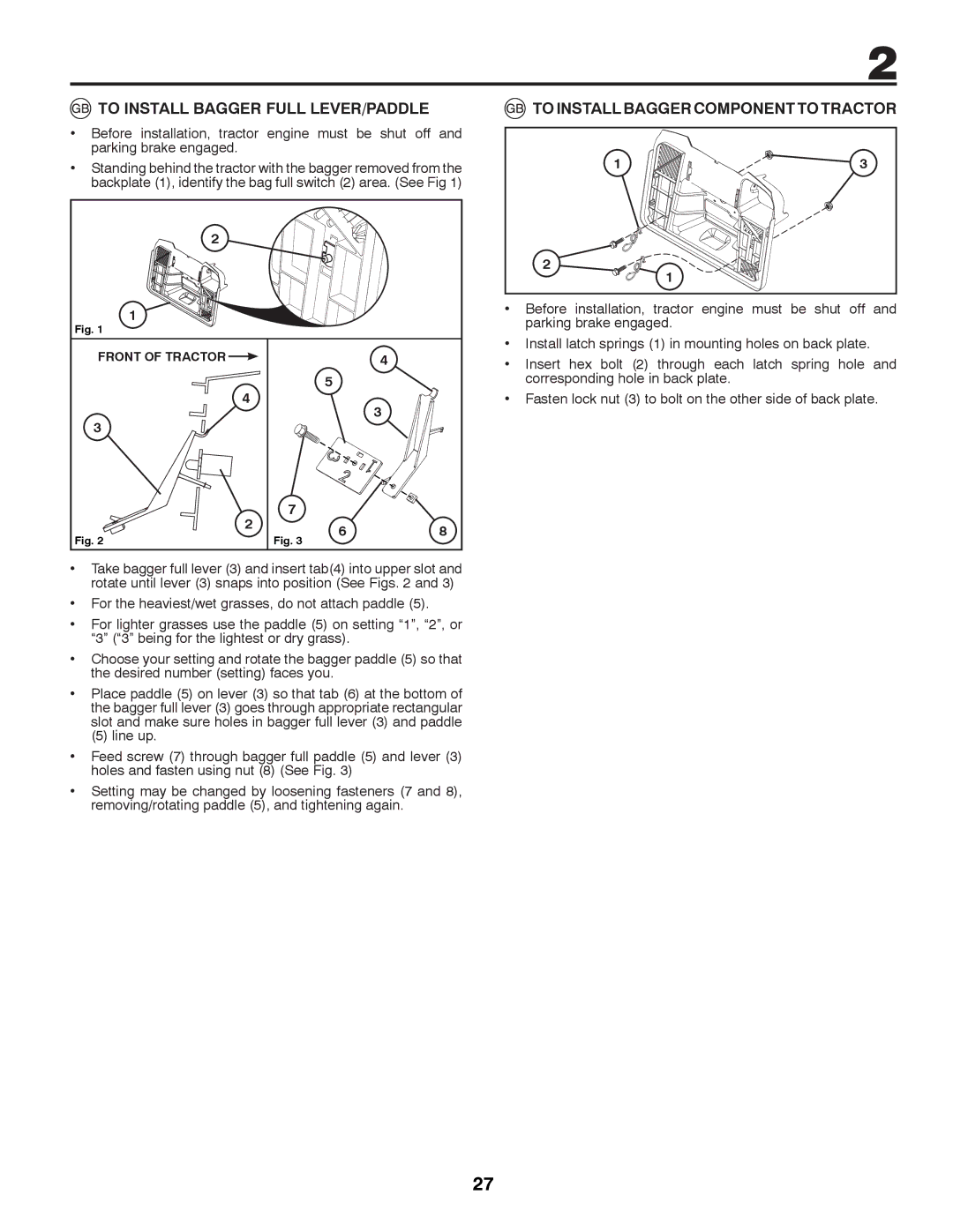 McCulloch 96041012300, M11577RB To Install Bagger Full LEVER/PADDLE, To Install Bagger Component to Tractor 