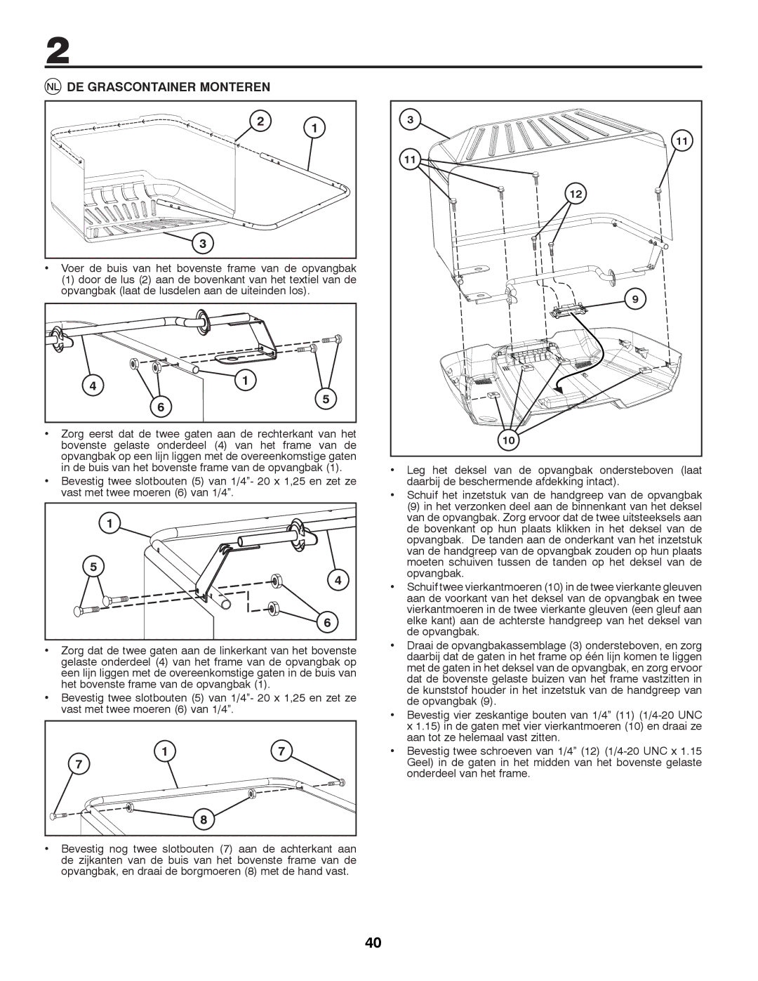 McCulloch M11577RB, 96041012300 instruction manual DE Grascontainer Monteren 