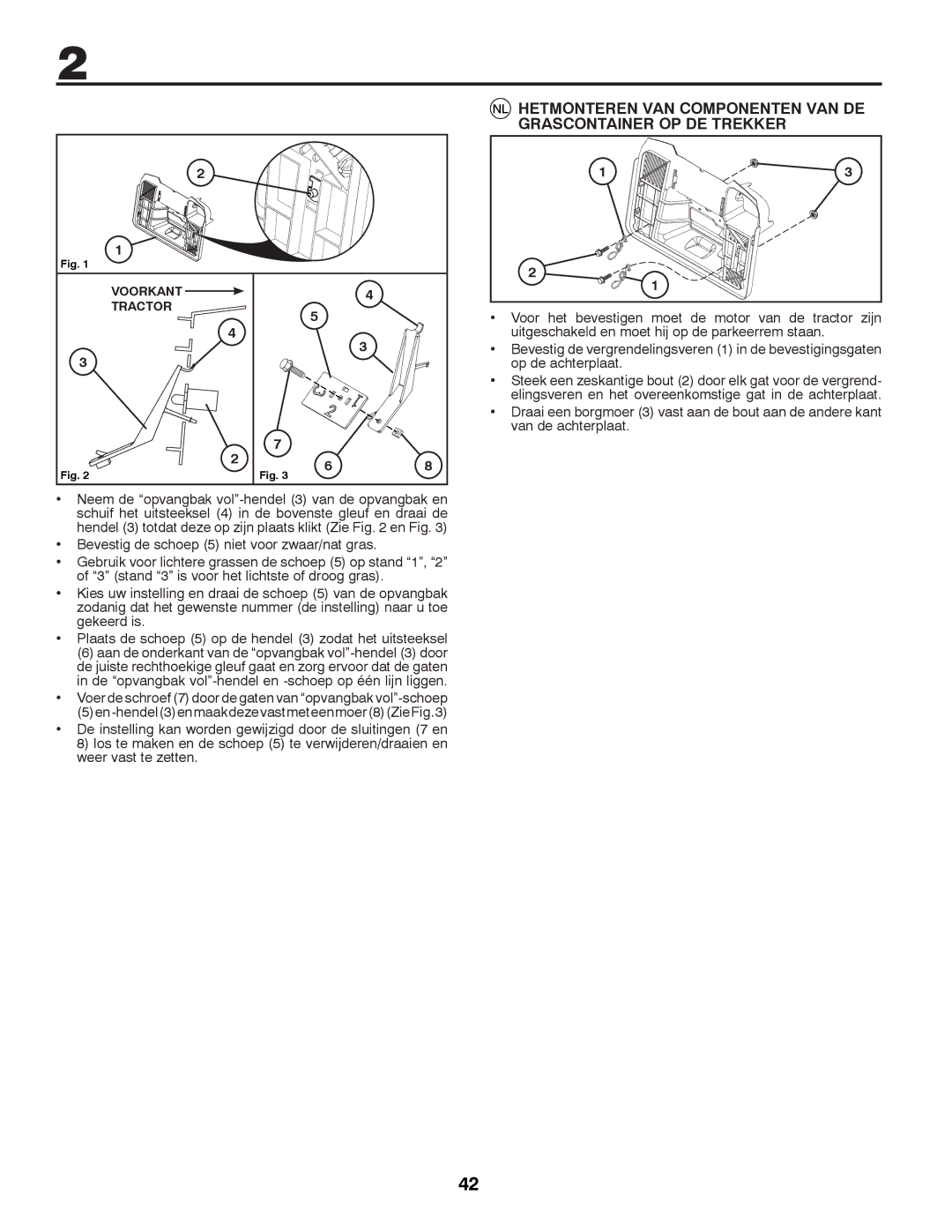 McCulloch M11577RB, 96041012300 instruction manual Hetmonteren VAN Componenten VAN DE, Grascontainer OP DE Trekker 