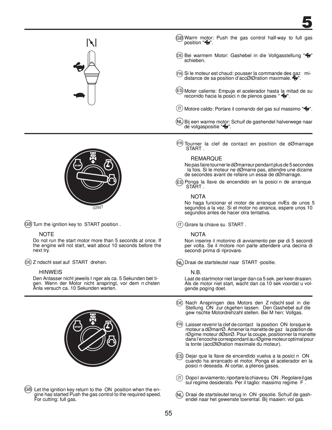 McCulloch 96041012300, M11577RB instruction manual Hinweis 