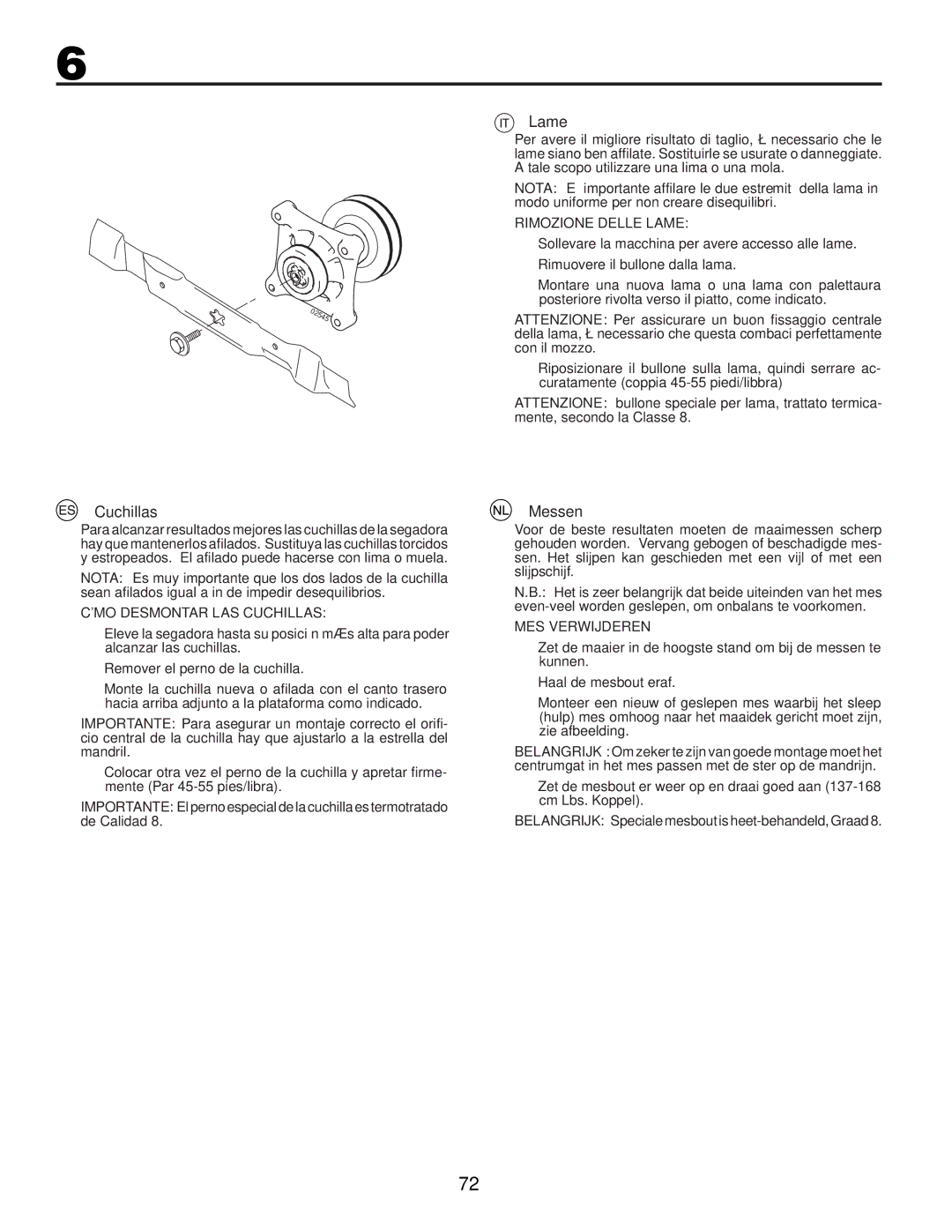 McCulloch M11577RB, 96041012300 instruction manual Cuchillas, Lame, Messen 