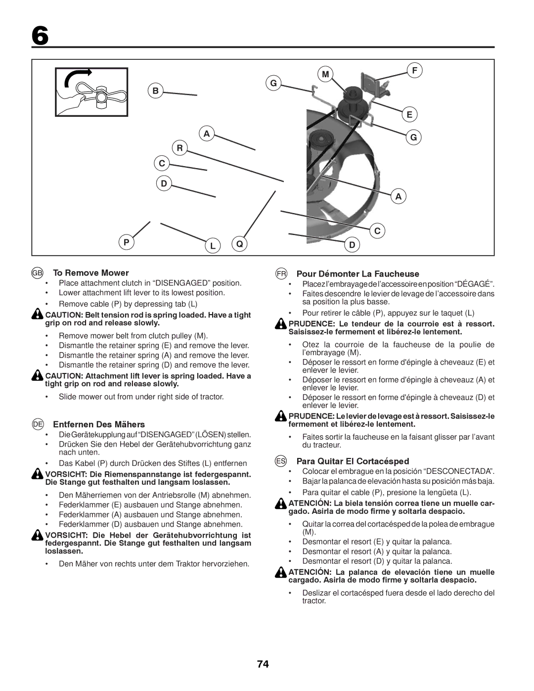 McCulloch M11577RB Pl Q, To Remove Mower, Entfernen Des Mähers, Pour Démonter La Faucheuse, Para Quitar El Cortacésped 