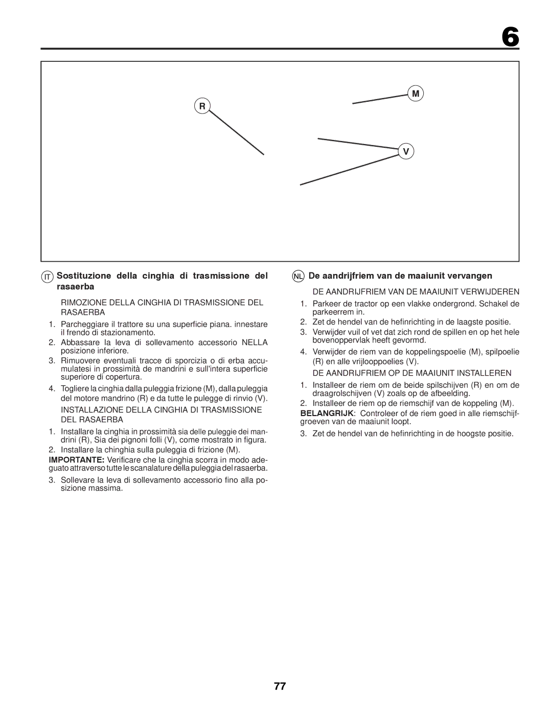 McCulloch 96041012300 Sostituzione della cinghia di trasmissione del rasaerba, De aandrijfriem van de maaiunit vervangen 