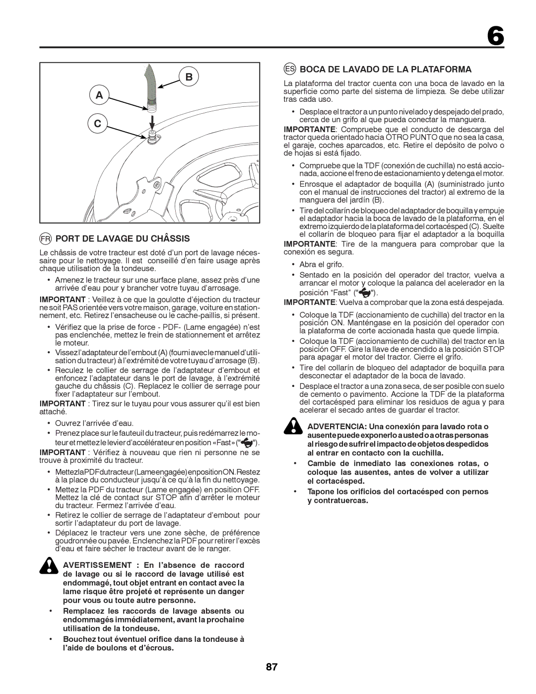 McCulloch 96041012300, M11577RB instruction manual Port DE Lavage DU Châssis, Boca DE Lavado DE LA Plataforma 