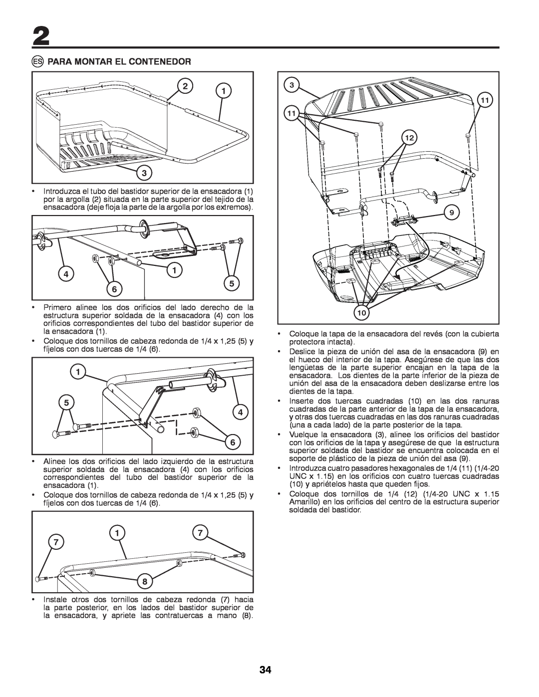McCulloch M11577RB, 96041012300 instruction manual Para Montar El Contenedor 