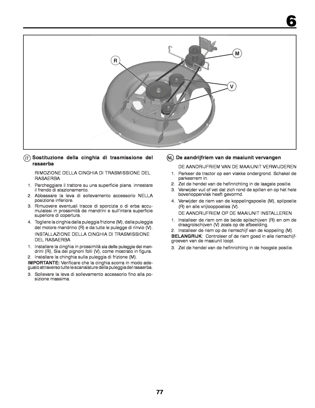 McCulloch 96041012300, M11577RB instruction manual R Sostituzione della cinghia di trasmissione del rasaerba 