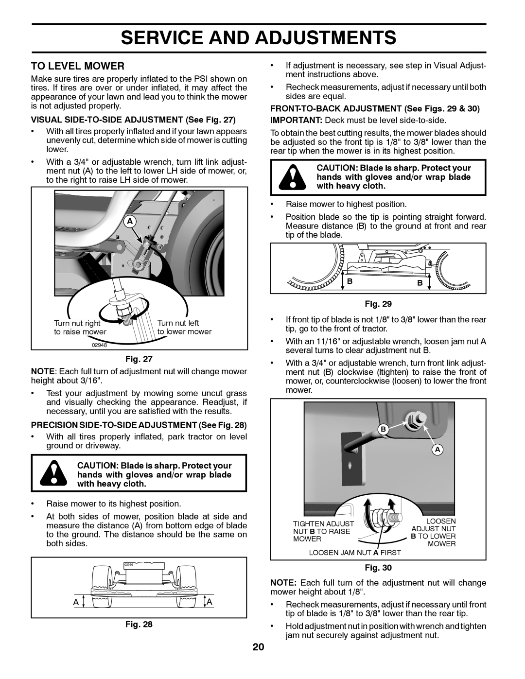 McCulloch 532 43 44-99, M12530, 96041017600 manual To Level Mower, Visual SIDE-TO-SIDE Adjustment See Fig 