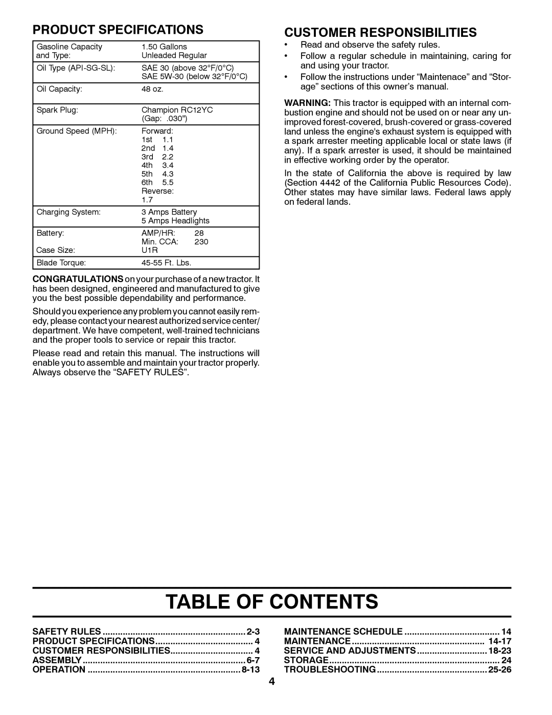 McCulloch 96041017600, M12530, 532 43 44-99 manual Table of Contents 