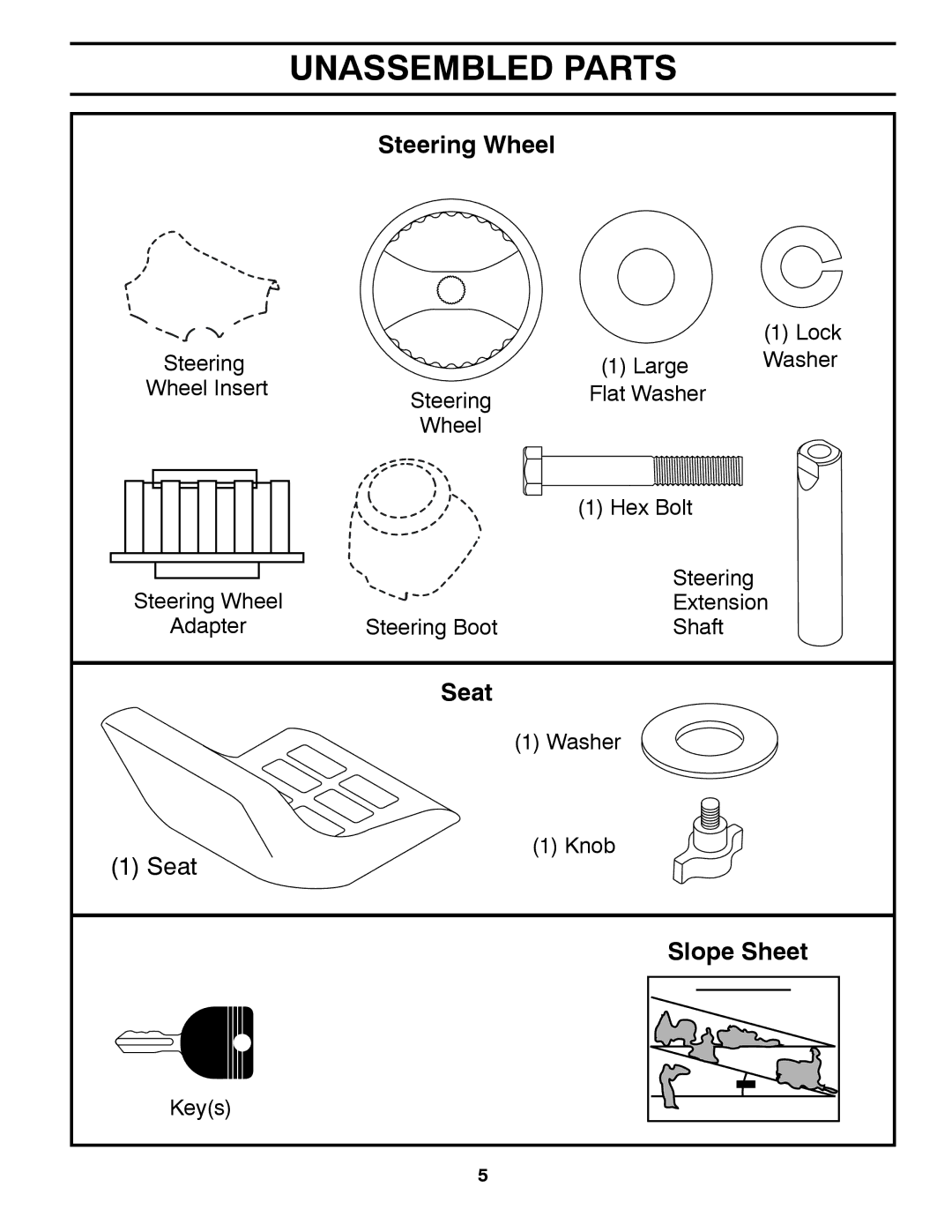 McCulloch 532 43 44-99, M12530, 96041017600 manual Unassembled Parts, Steering Wheel 