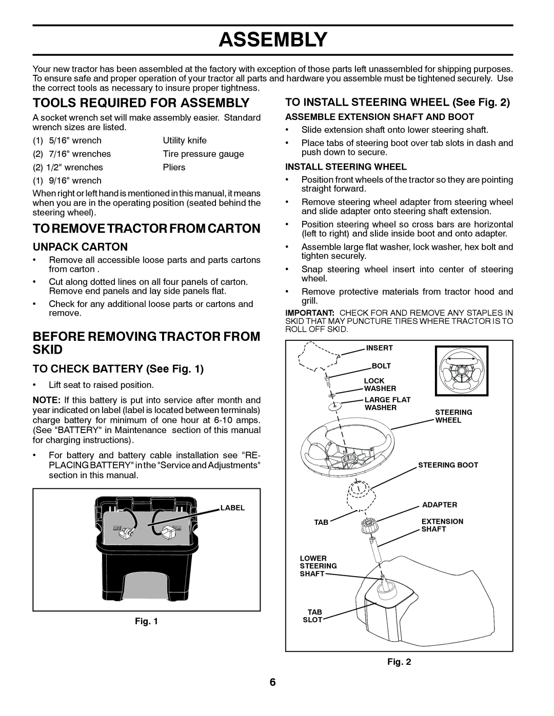 McCulloch M12530 manual Tools Required for Assembly, Toremovetractorfromcarton, Before Removing Tractor from Skid 