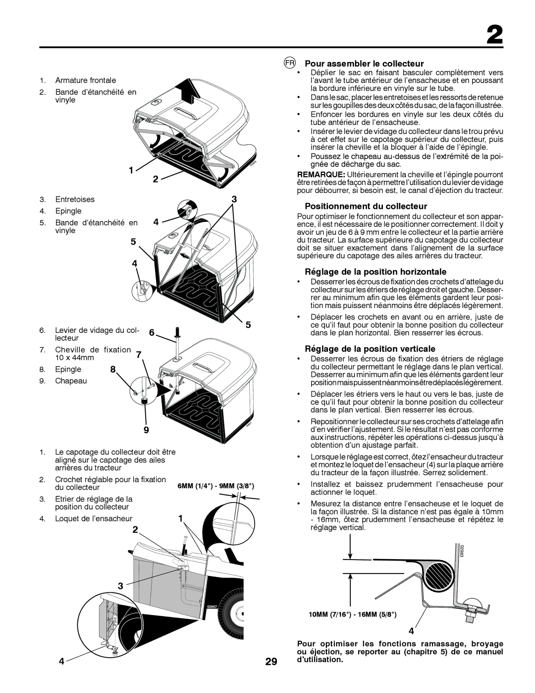 McCulloch 532 43 30-30 Pour assembler le collecteur, Positionnement du collecteur, Réglage de la position horizontale 