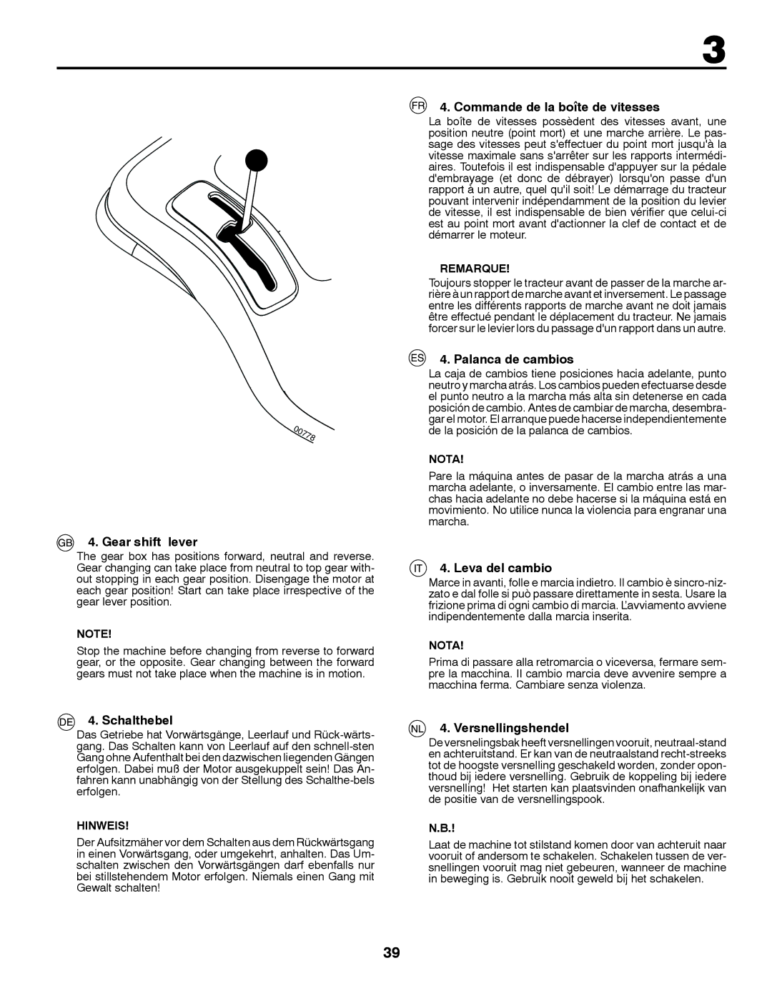 McCulloch M12597RB Gear shift lever, Schalthebel, Commande de la boîte de vitesses, Palanca de cambios, Leva del cambio 