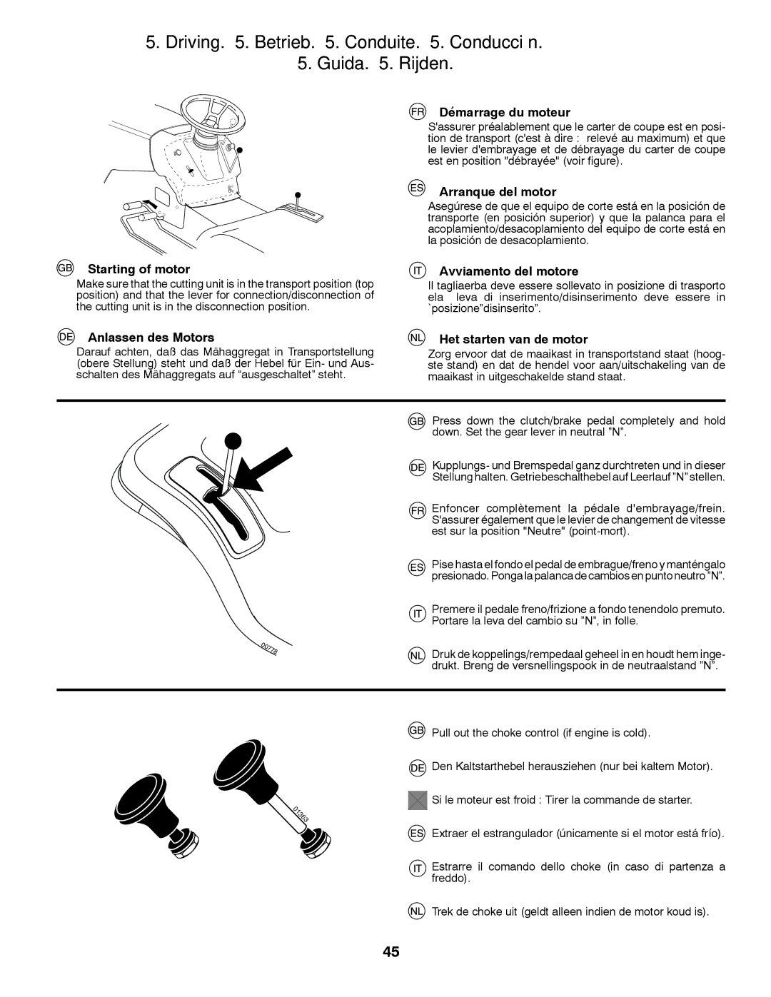 McCulloch M12597RB, 96061028700, 532 43 30-30 instruction manual Driving . Betrieb . Conduite . Conducción Guida . Rijden 