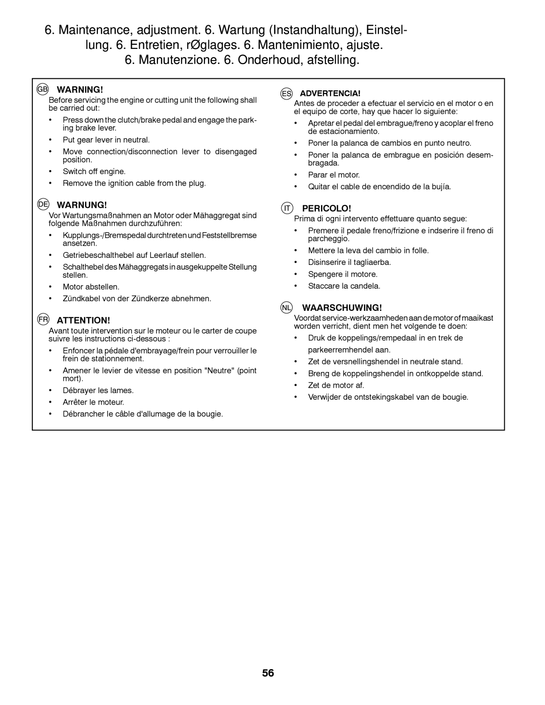 McCulloch 532 43 30-30, M12597RB, 96061028700 instruction manual Advertencia 