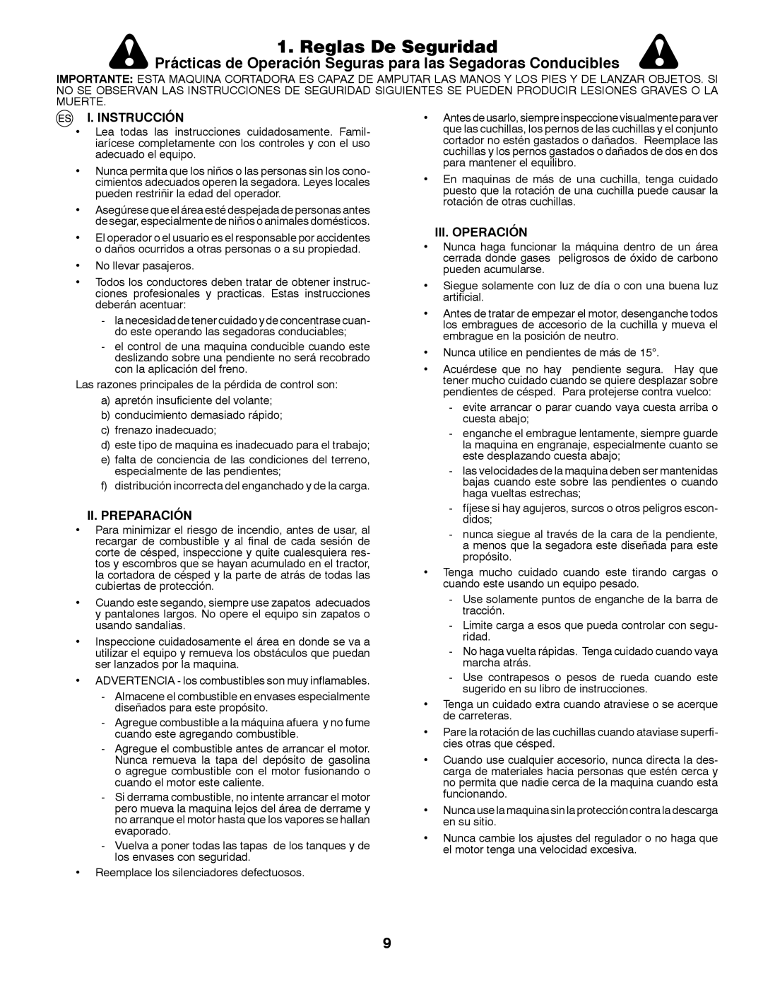 McCulloch M12597RB, 96061028700, 532 43 30-30 Reglas De Seguridad, Instrucción, II. Preparación, III. Operación 