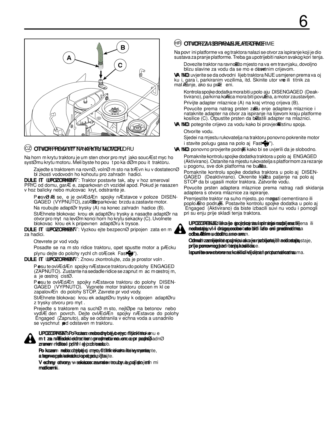 McCulloch 96011023803, M13597 manual CZ Otvor PRO Mytí NA Krytu Motoru 