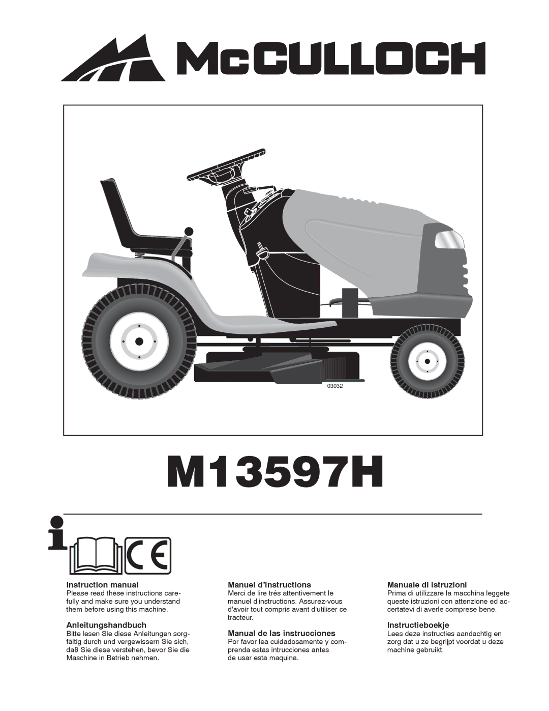 McCulloch 96041000901, M13597H instruction manual Anleitungshandbuch, Manuel d’instructions, Manual de las instrucciones 