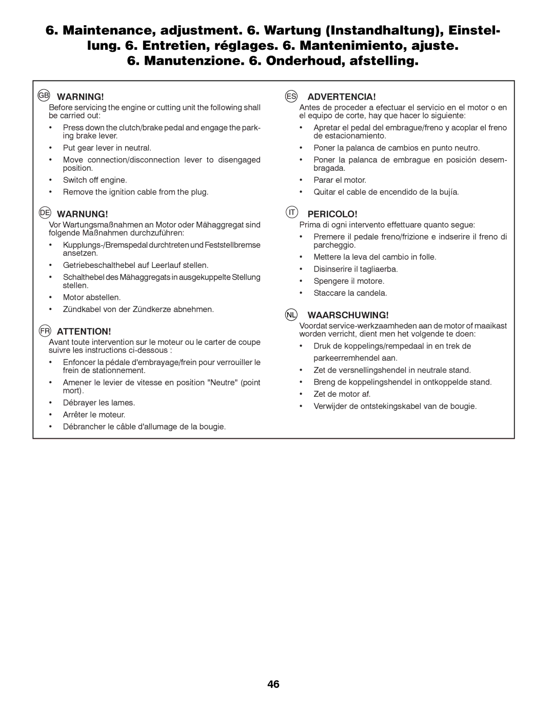 McCulloch M13597H, 96041000901 instruction manual Advertencia 