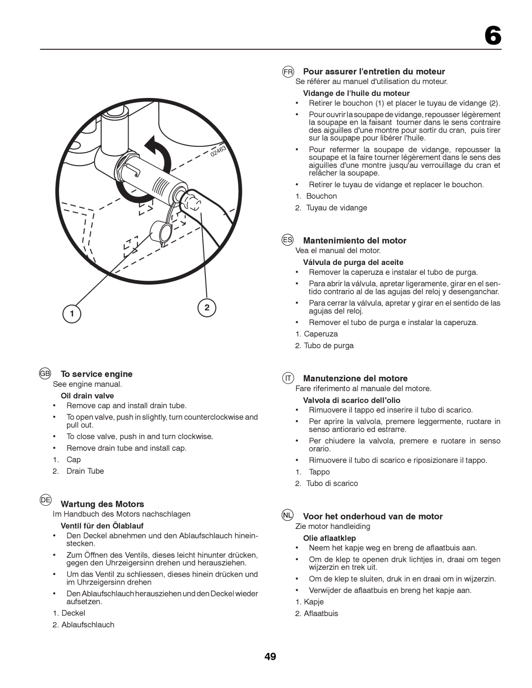 McCulloch 96041000901 To service engine, Wartung des Motors, Pour assurer lentretien du moteur, Mantenimiento del motor 