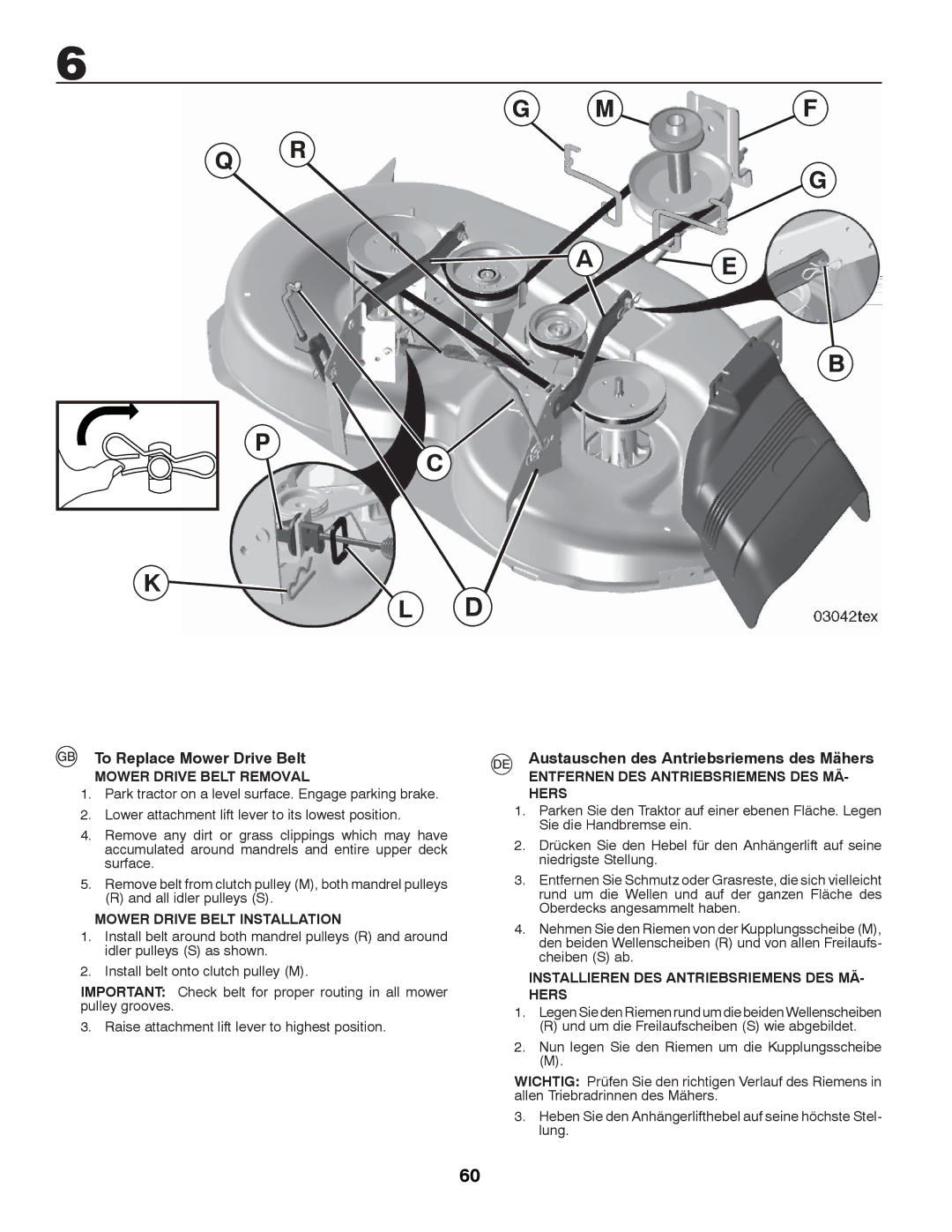 McCulloch M13597H, 96041000901 instruction manual To Replace Mower Drive Belt, Austauschen des Antriebsriemens des Mähers 