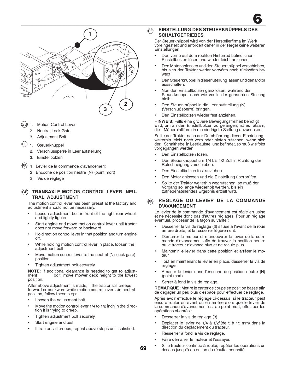 McCulloch 96041000901 Einstellung DES Steuerknüppels DES Schaltgetriebes, Reglage DU Levier DE LA Commande D’AVANCEMENT 