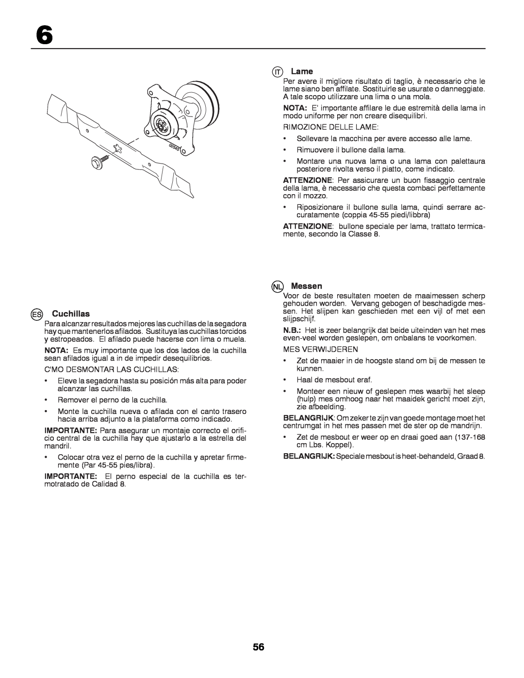 McCulloch M13597H, 96041000901 instruction manual Cuchillas, Lame, Messen 